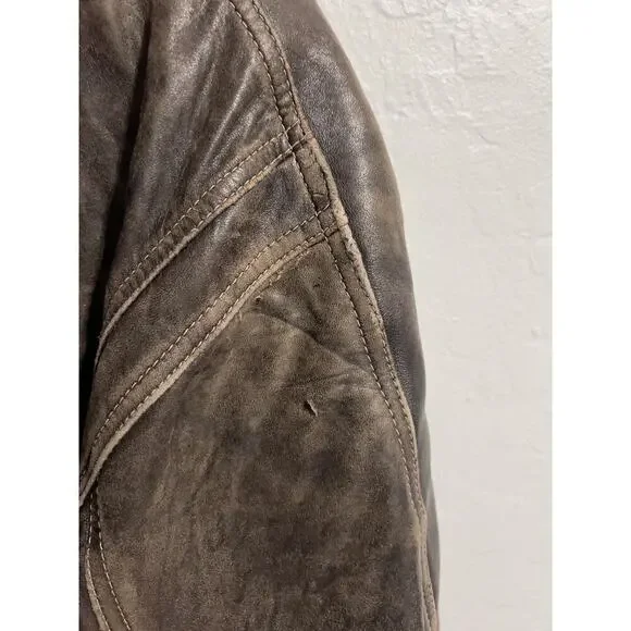 Vintage Brown Leather Bomber Large Full Zip Jacket Dad 80s 90s Distressed Heavy - Picture 7 of 15